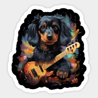 Dachshund Playing Guitar Sticker